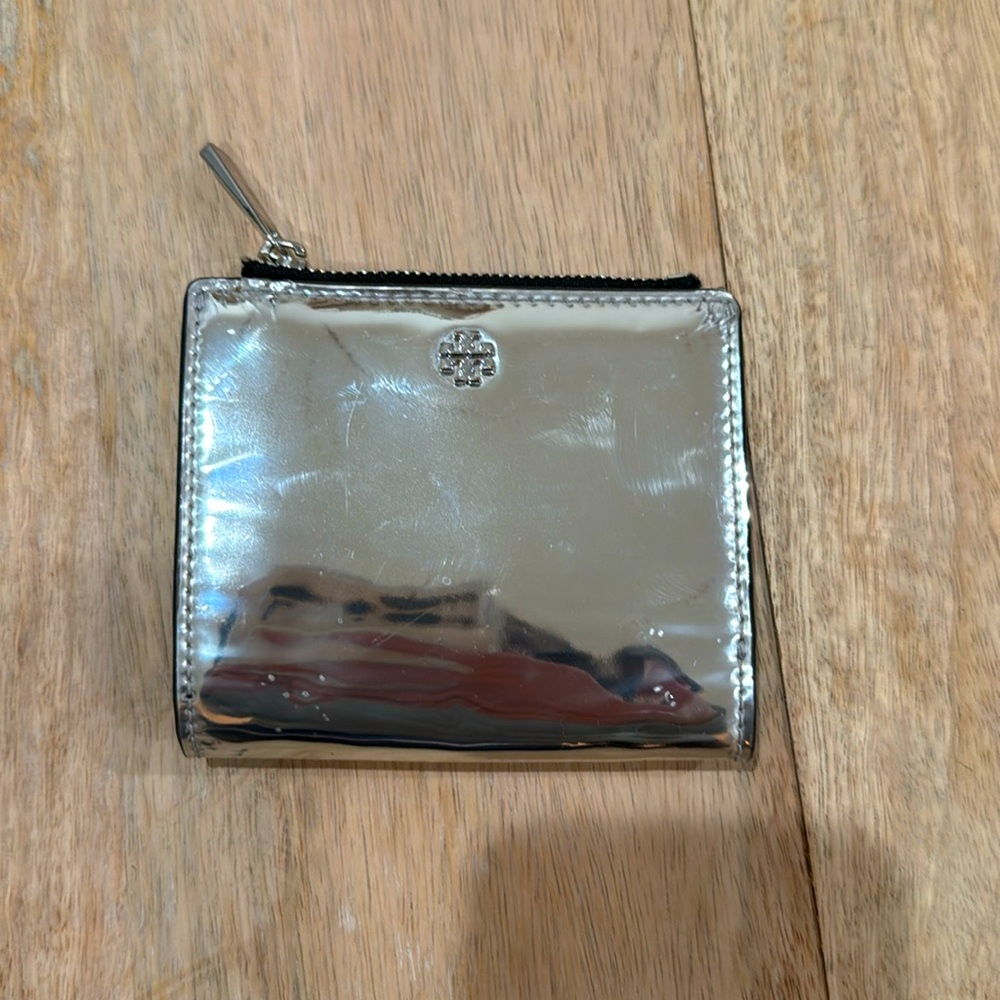 Tory Burch chrome mirror bifold wallet